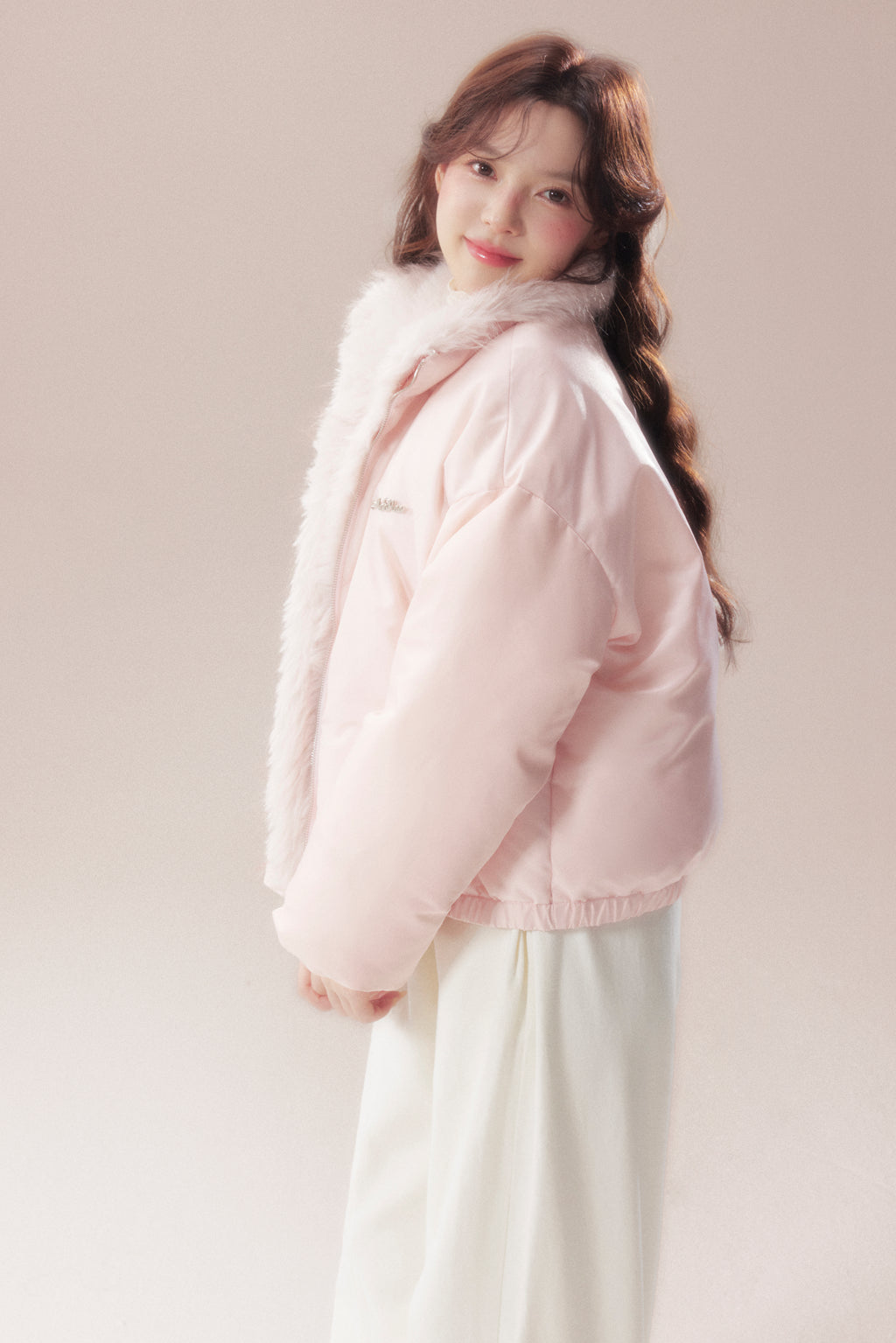 AOORAA 【Winter New Arrival】Original Design Patchwork Fleece Jacket "Cherry Blossom Snow"