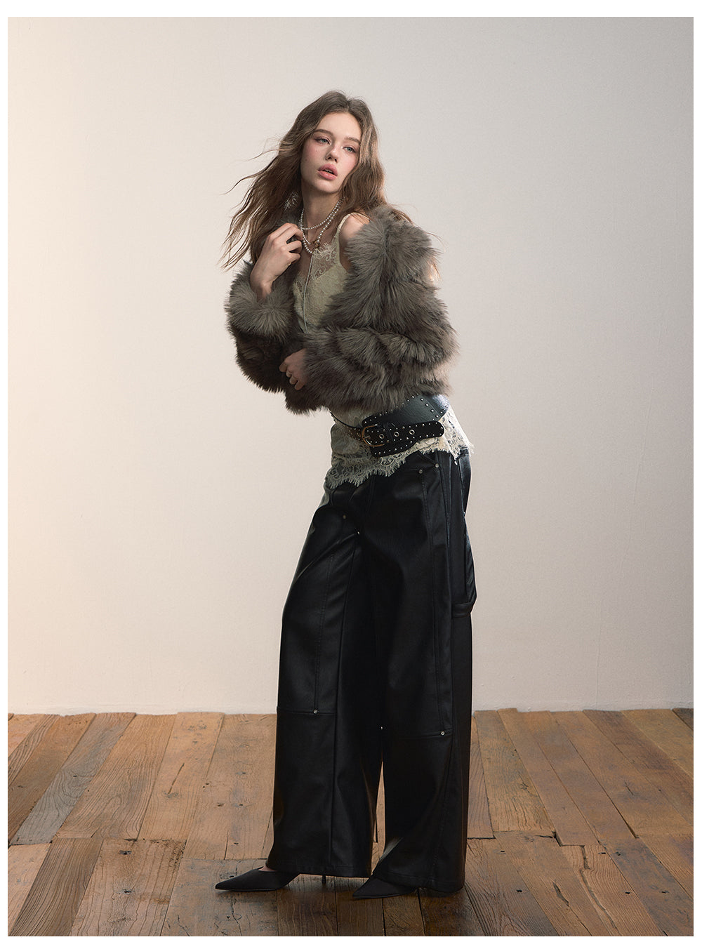 VIAPITTI Eco-friendly short pu leather jacket fur material autumn winter street style for women