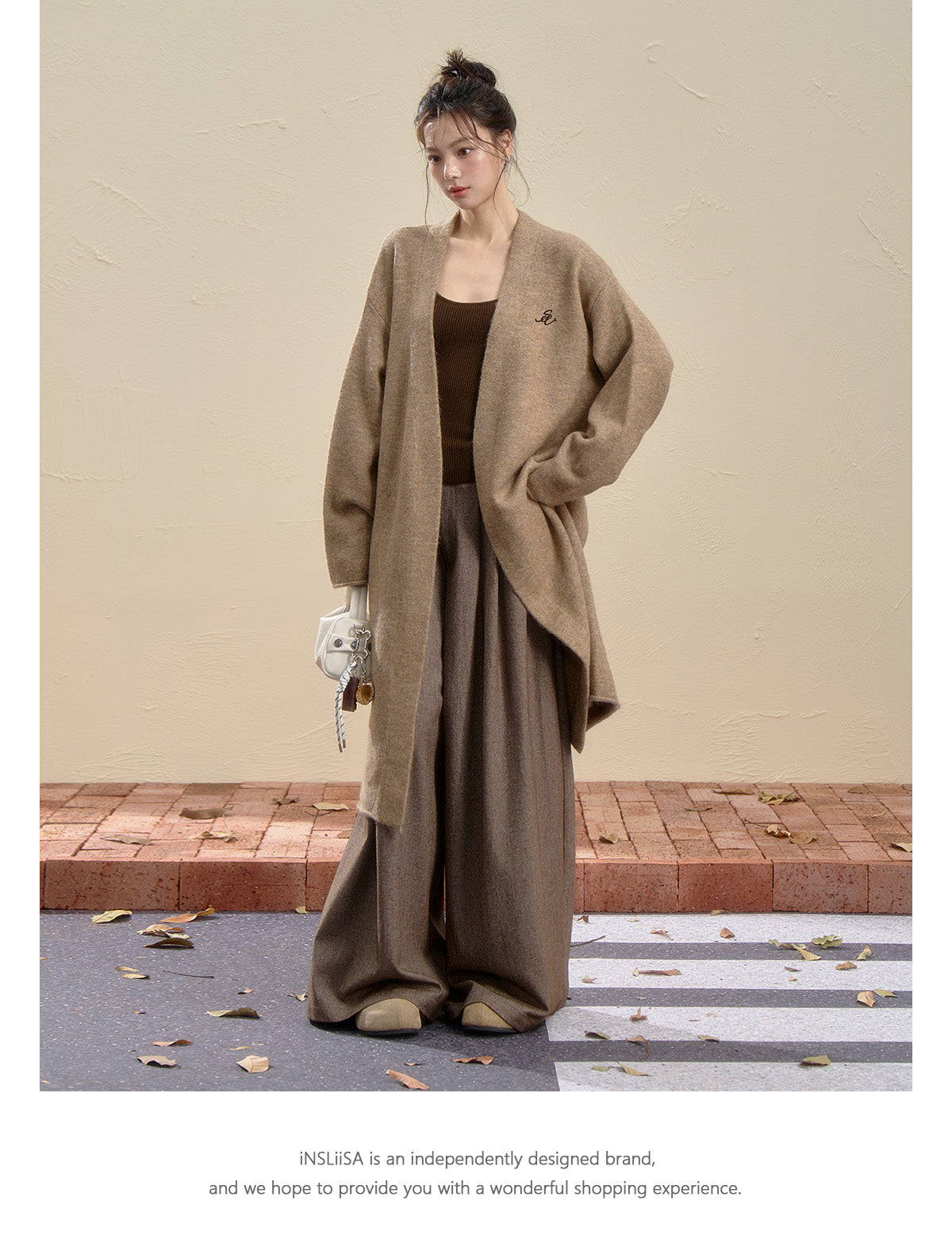 INSLIISA Women's Korean Style Loose and Fluffy Slim Long Wool Coat New Autumn Style Camel Color Niche Coat