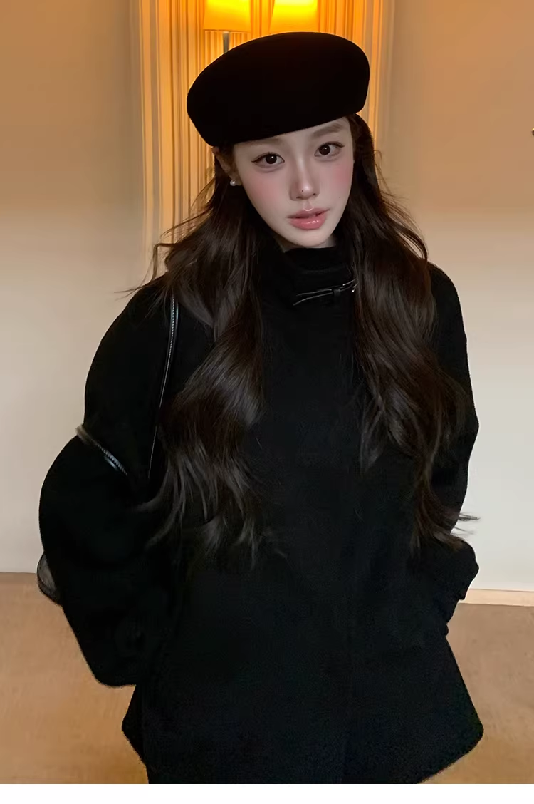 LaluneDuCiel Korean-style double-sided wool coat, 100% fleece, for teenage girls.