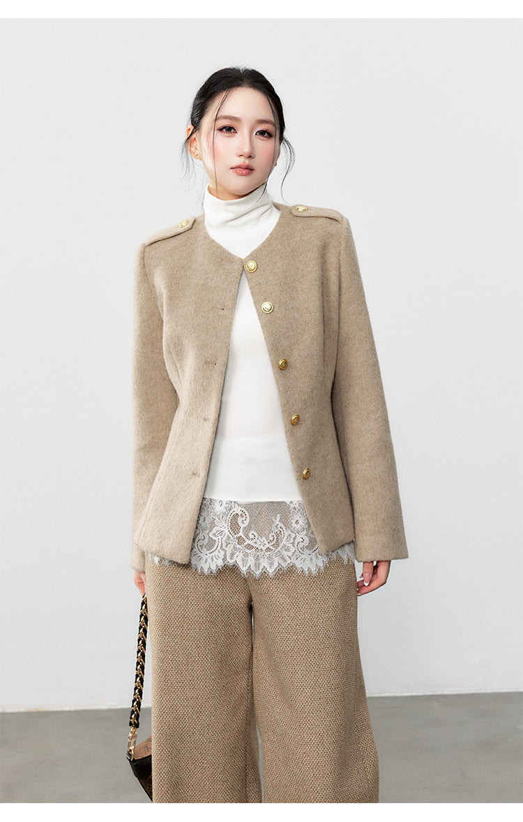 New fashion classic style woolen coat and lace turtleneck autumn and winter t-shirt set, high-end waist-hugging fit for women Yuzhi