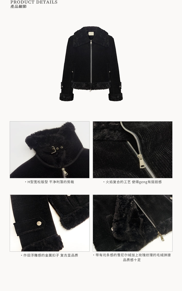 OAKMOO Eco-Friendly Striped Corduroy Coat "Tea and Orange Blossom" - Autumn/Winter Short Coat with Fashion Design (Sale)