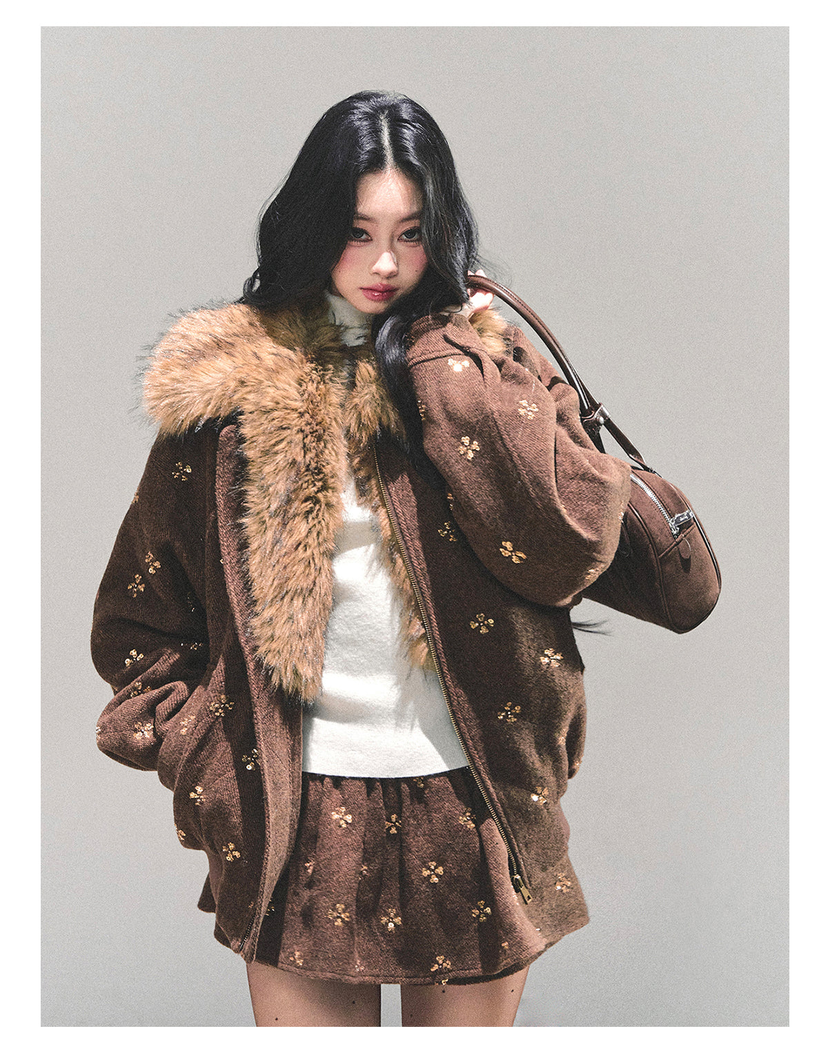 SHAOYEYAN Aomalm Women's Merard "Whisper of Falling Snow" Woolen Suit - Two-Piece Winter Quilted Jacket and Skirt Set