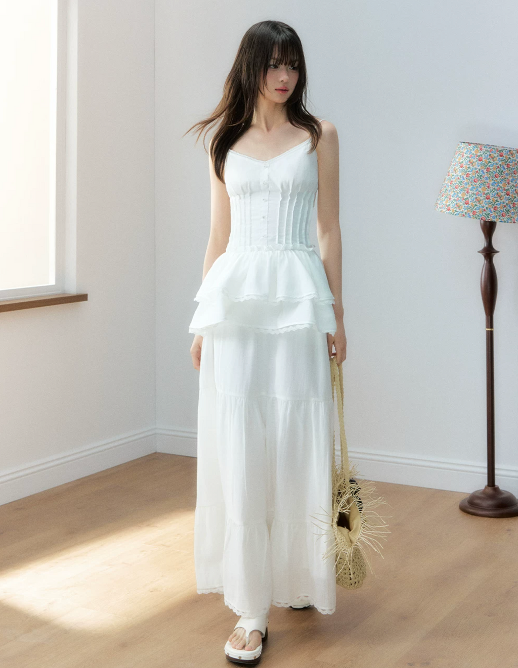 Soote Season White tank top and long skirt set in Original Resort linen