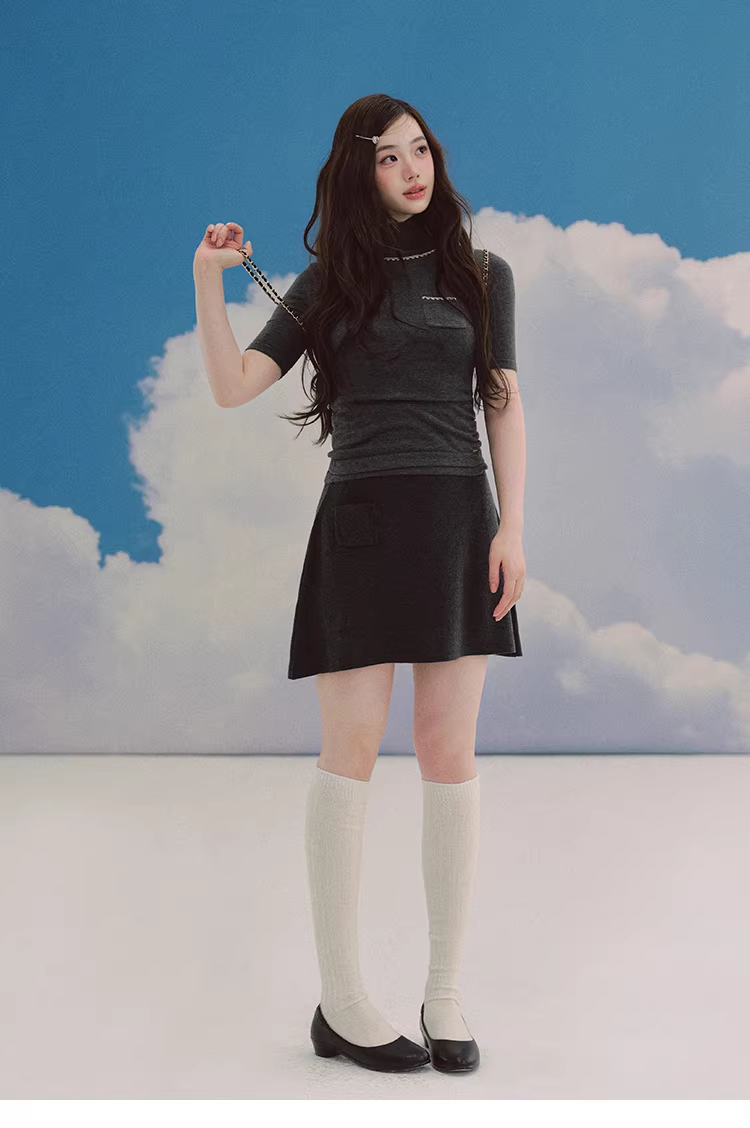 LaluneDuCiel Women's Chestnut Brown Fitted Short-Sleeve High-Neck Tank Top