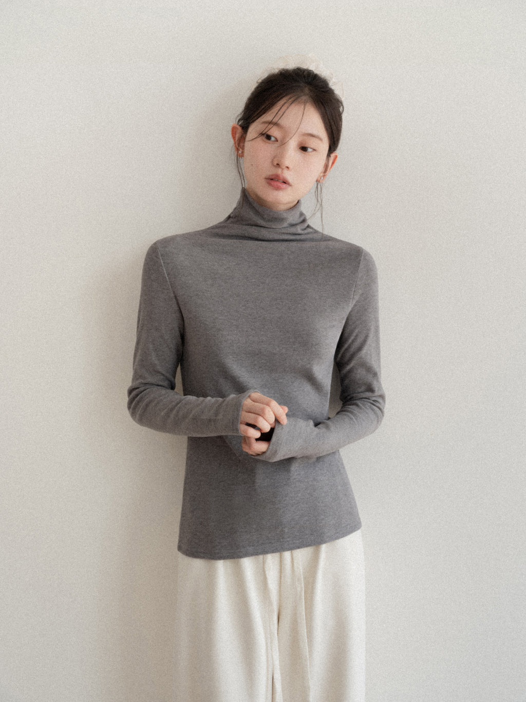 CANTONSTORY Guangzhou Story women's winter retro solid color high-neck long-sleeved T-shirt, new style, loose and warm