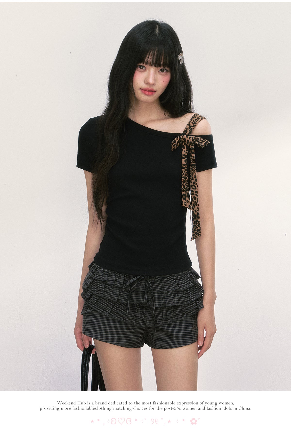 WEEKENDHUB Quần short kẻ caro phong cách học sinh nữ, mẫu mới hè 2025, thiết kế nơ xếp ly, thích hợp mặc ngoài trời