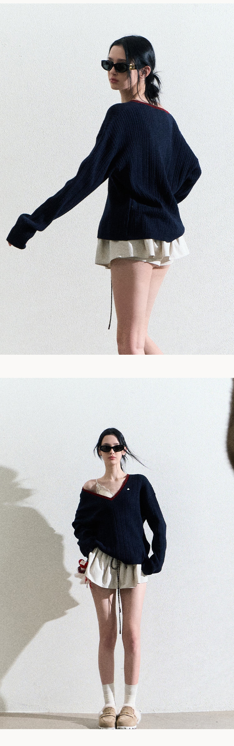 OAKMOO "The River Crossed Me" - Fashionable V-neck knit sweater, perfect for everyday wear and work.