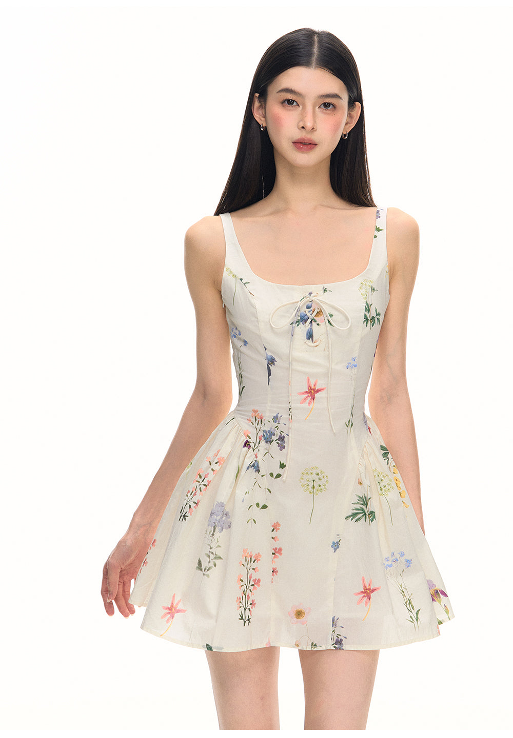 Chunzi women's summer 2025 new white floral dress with belt short skirt