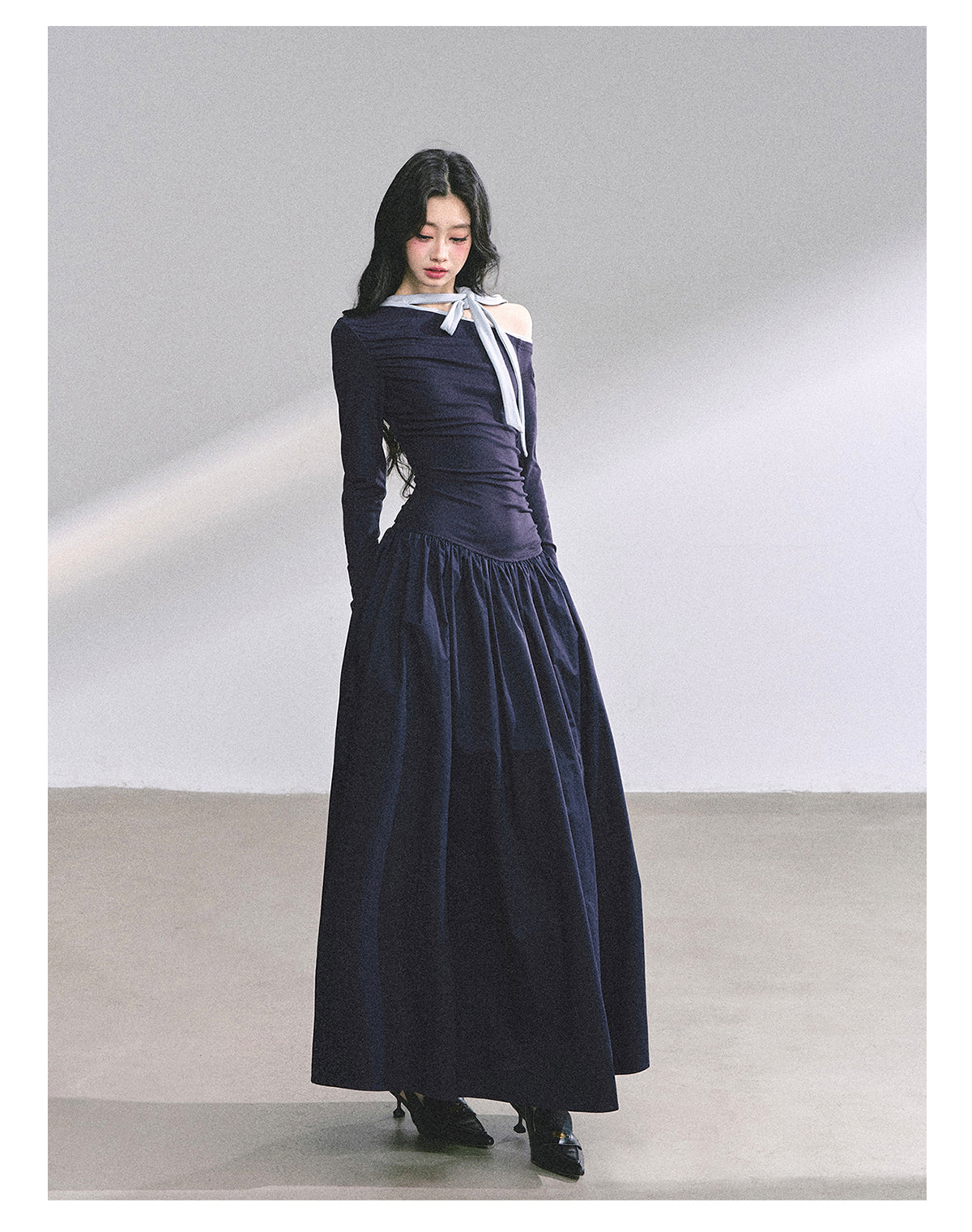 Shaoyeyan Vintage Retro Style Off-the-shoulder Long Sleeve Dress Fits and Cool for Royal Sisters Autumn Slim Waist Long Dress