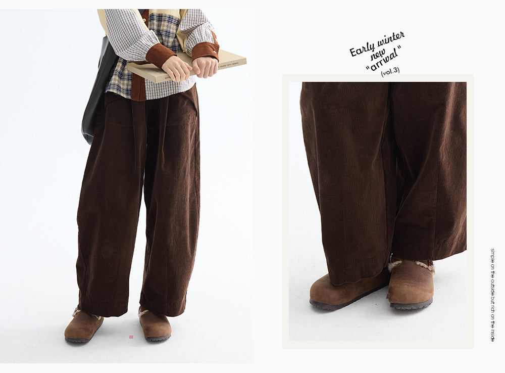 LEBEMIO "LeBemio" "Barn Basin" Classic Style Corduroy Flared Pants with Waist Tie