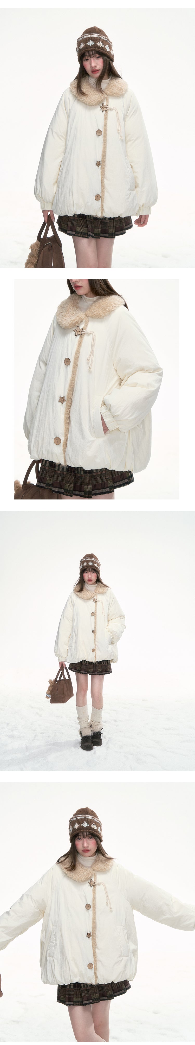 CANSTOREGIRLS Warm new 90's white floral collar down jacket from Canned Food Store 'Rongjian Xingtui' winter