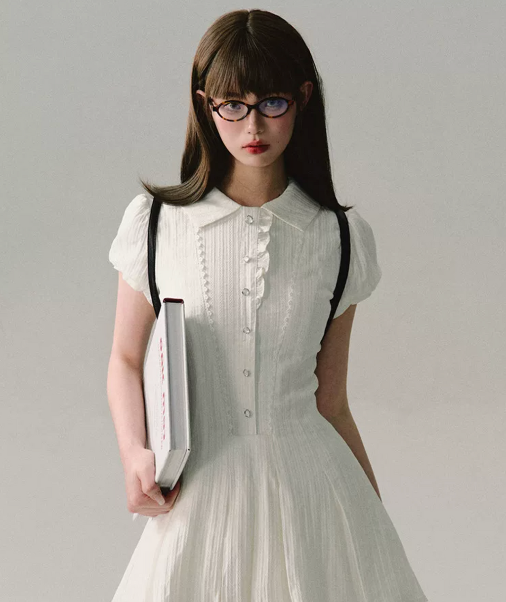 OAKMOO "Waiting for you after class" dress, A-line skirt, short-sleeved shirt dress, work/student style