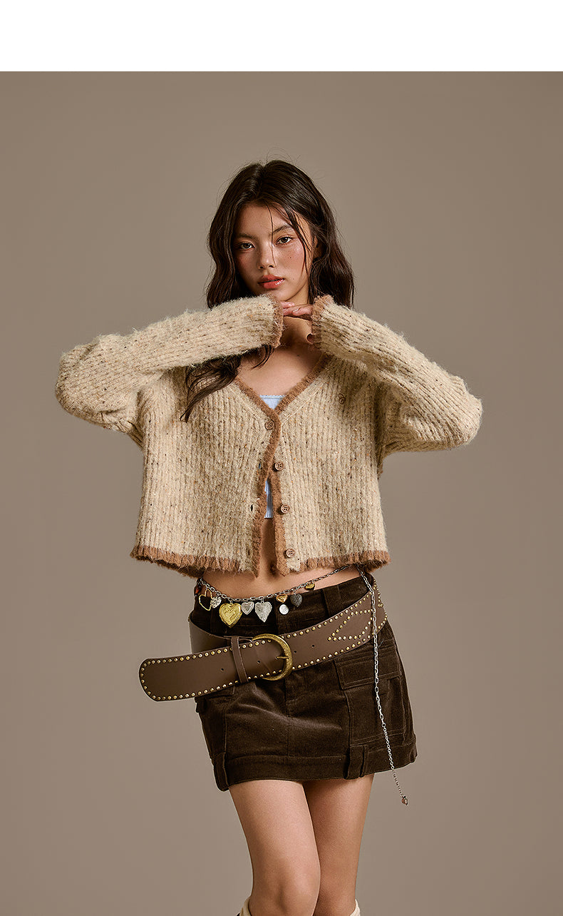CHUU VネックセーターChuuホットガール女性冬2025新着ファッショナブルなショートカーディガンセーターで年齢を減らす