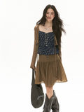 Soolrok Songweiyun midi skirt in one or two colors, elegant, versatile, floral/brown pattern, flattering