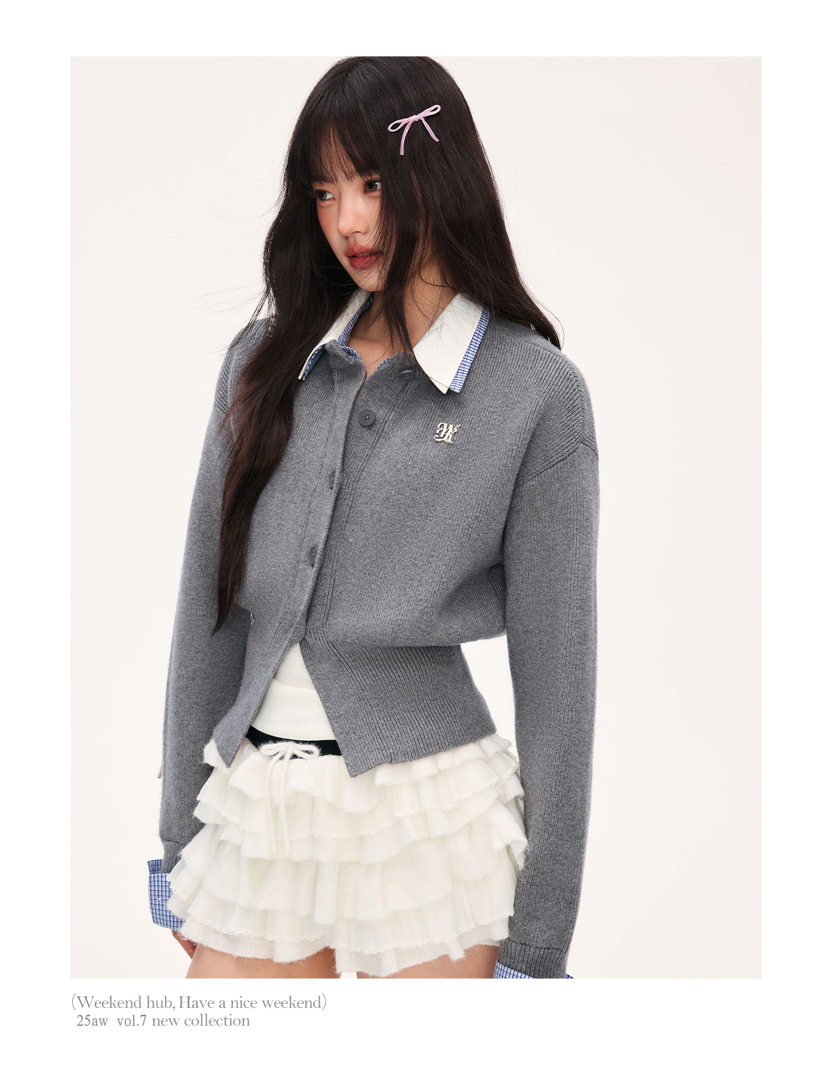 2025 Korean Women's Fake Two-Piece Sweater New High-end College Style Long Sleeve Sweater Weekendhub