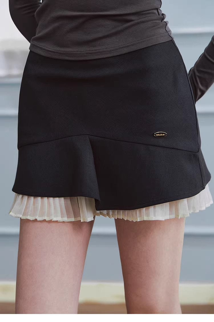 LaluneDuCiel Sea Island Waves: Irregularly pleated midi skirt, light and sweet.