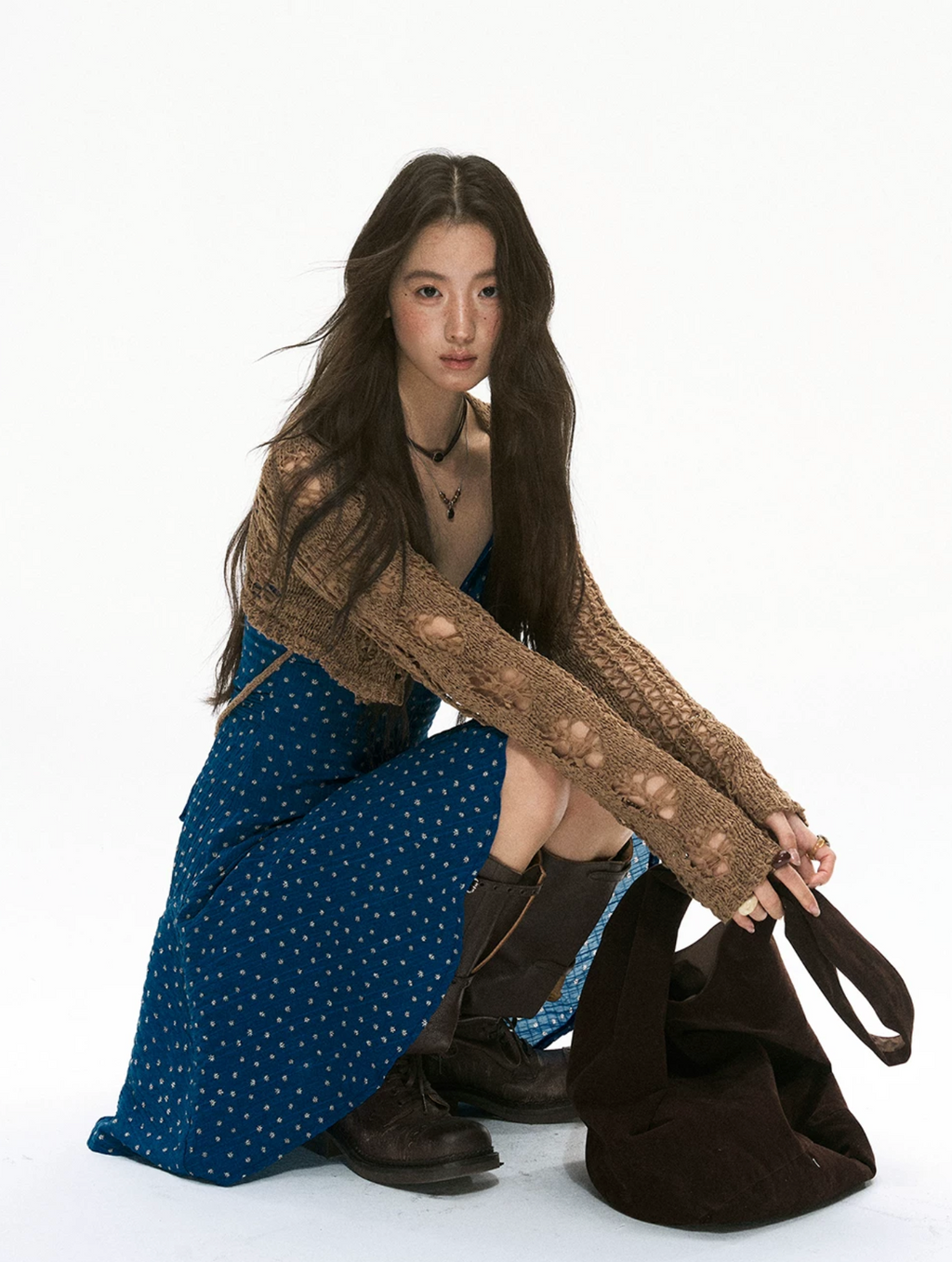 SOOLROK Blue floral print A-line summer dress by Song Weiyun - An elegant summer dress