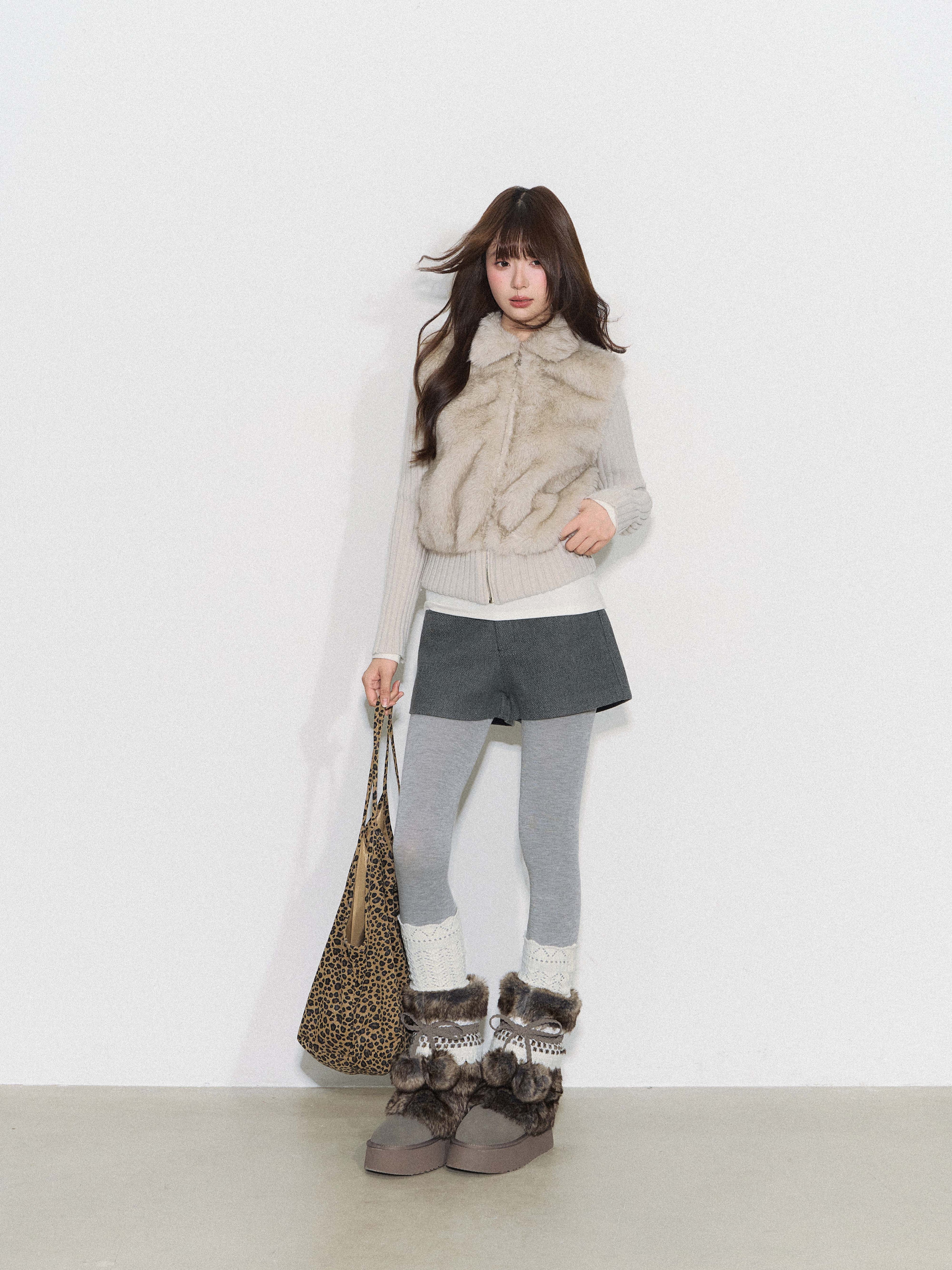 CYNI 【Caramel Afternoon】Millard Retro Plush Patchwork Short Two-Piece Faux Fur Coat for Women