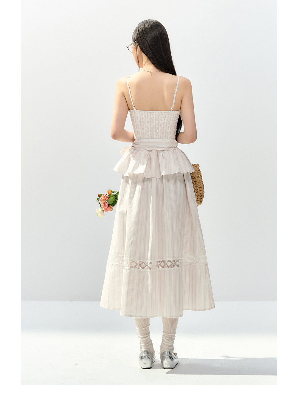 ANNATTO women's pink summer cherry tulle vertical strap long bodycon tube dress