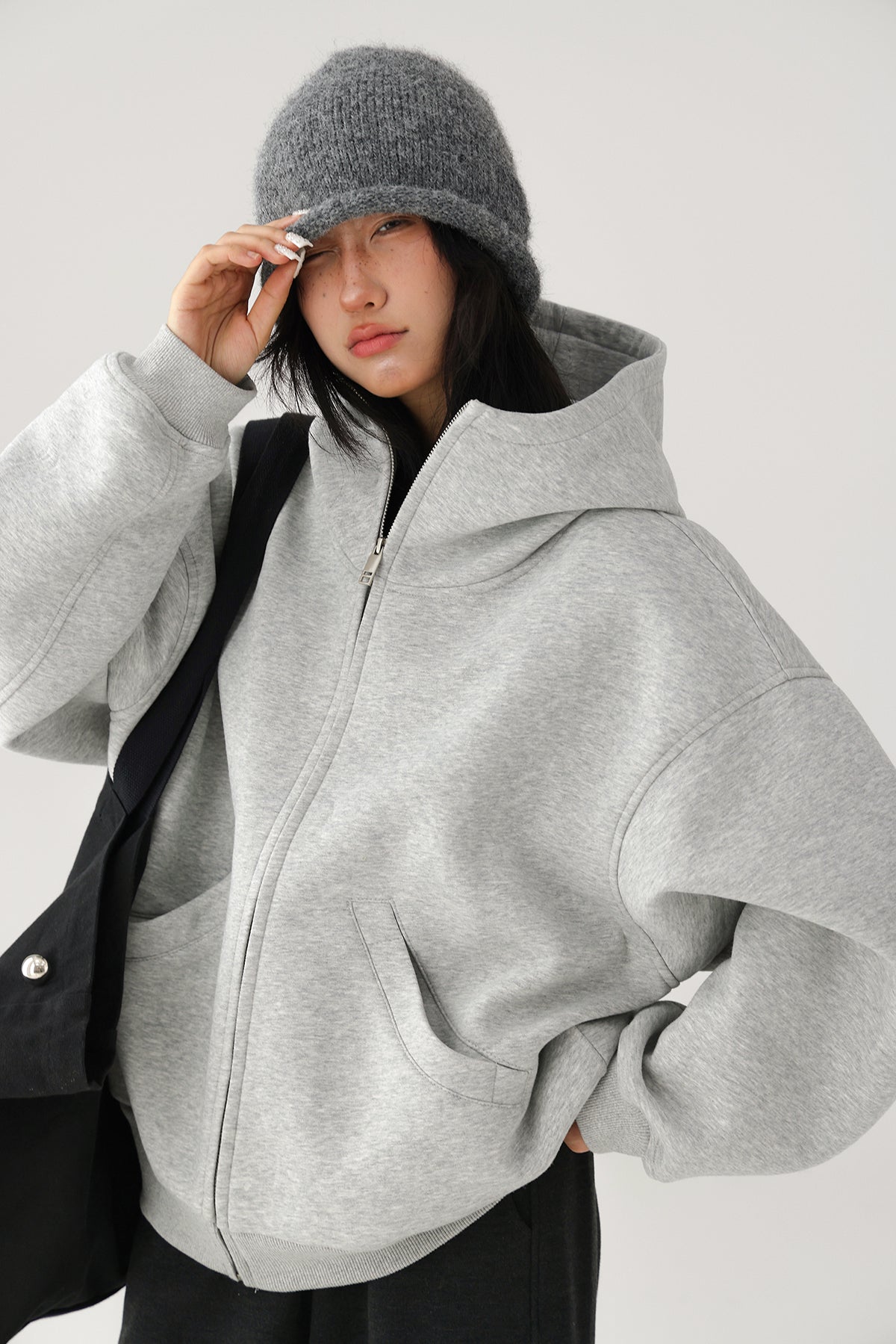Acestudios grey fleece lined zip line hoodie