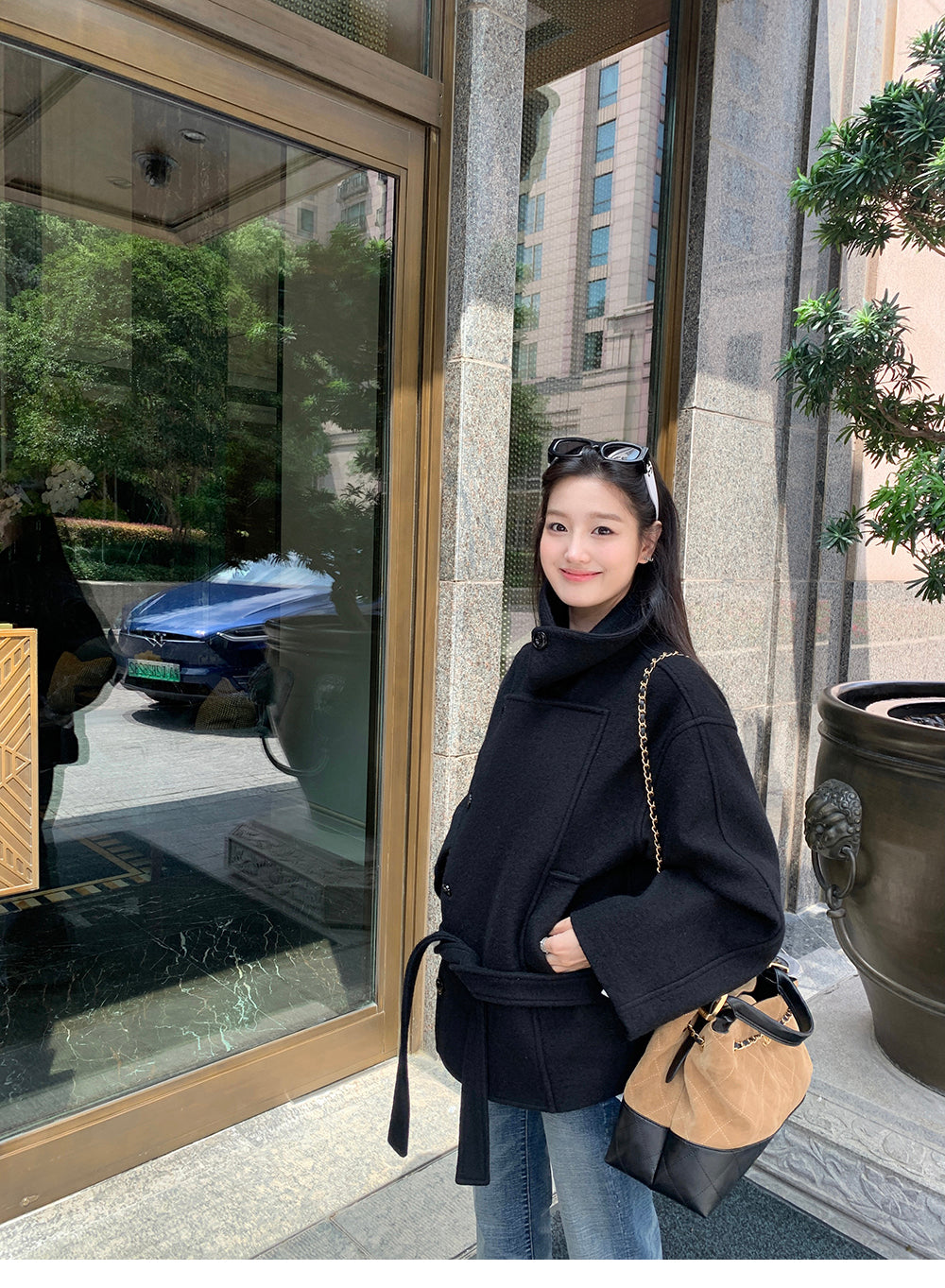 XZICHIC continues the classic style of Kim Min-hee wool coat, women's winter coat, size 57 (wool and alpaca wool).