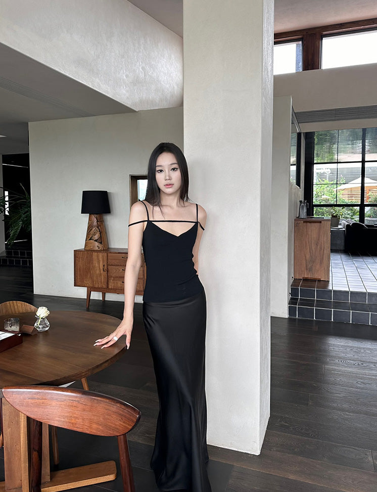 5werkwen high-waisted, versatile, figure-hugging, sexy long satin acetate dress.