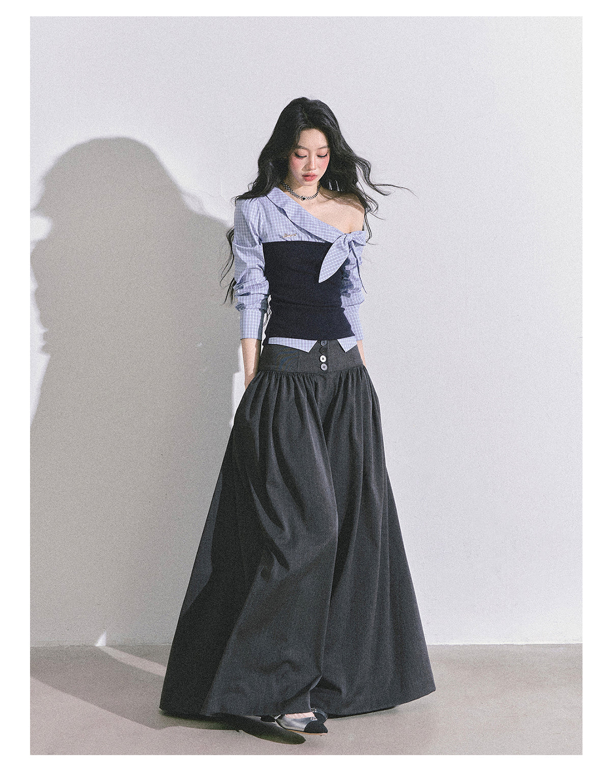 SHAOYEYAN Korean style comfortable wide leg pants for young women, loose straight leg pants, slim fit, gray long pants.