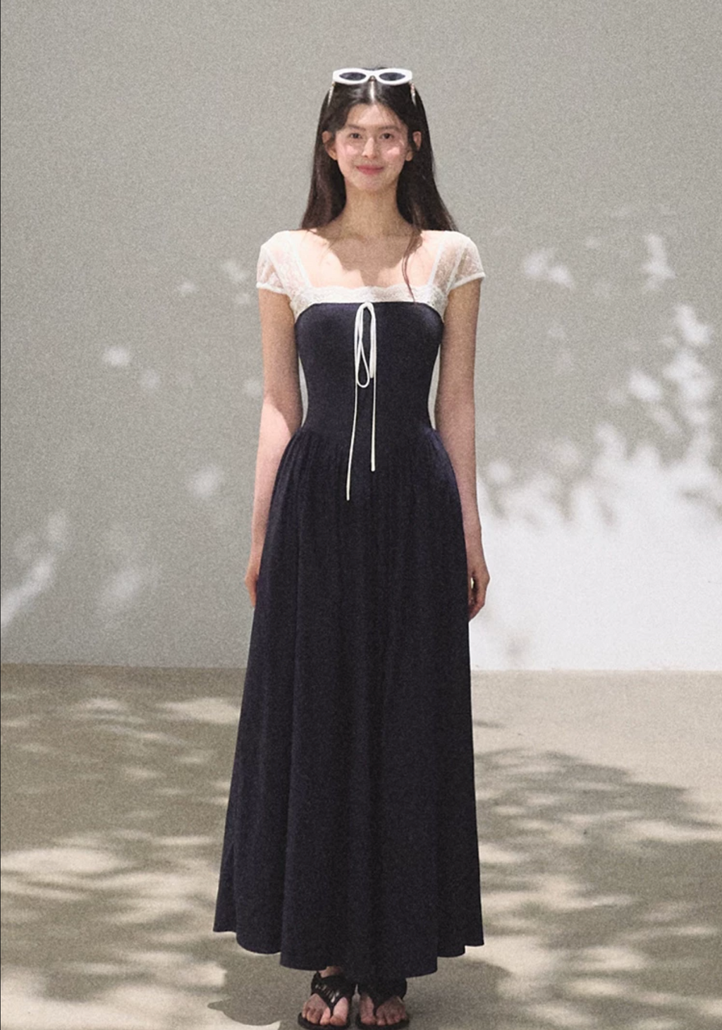 OAKMOO "Gently Pick Up" beach resort style lace slip dress with a waist-hugging skirt.