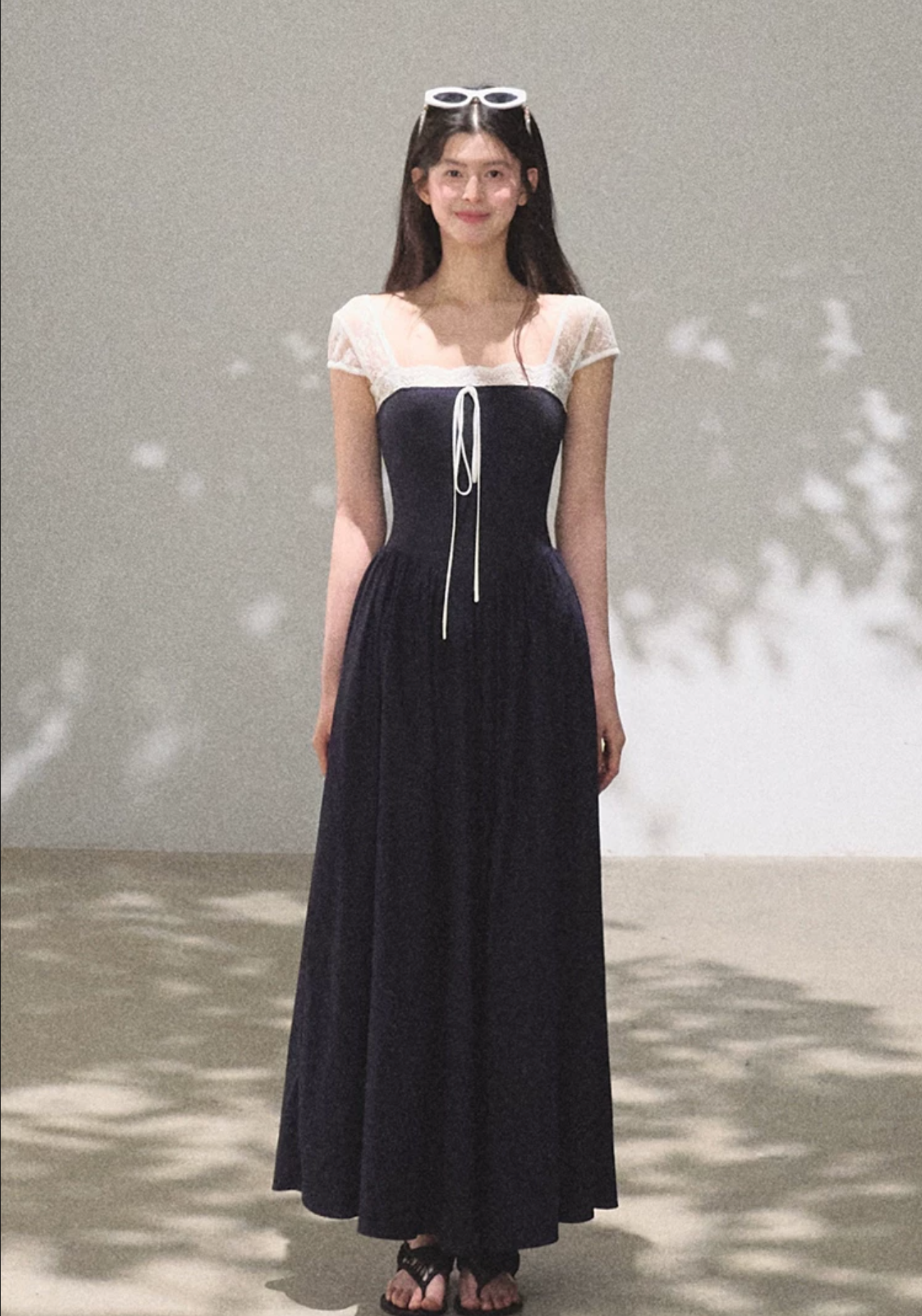 OAKMOO "Gently Pick Up" beach resort style lace slip dress with a waist-hugging skirt.