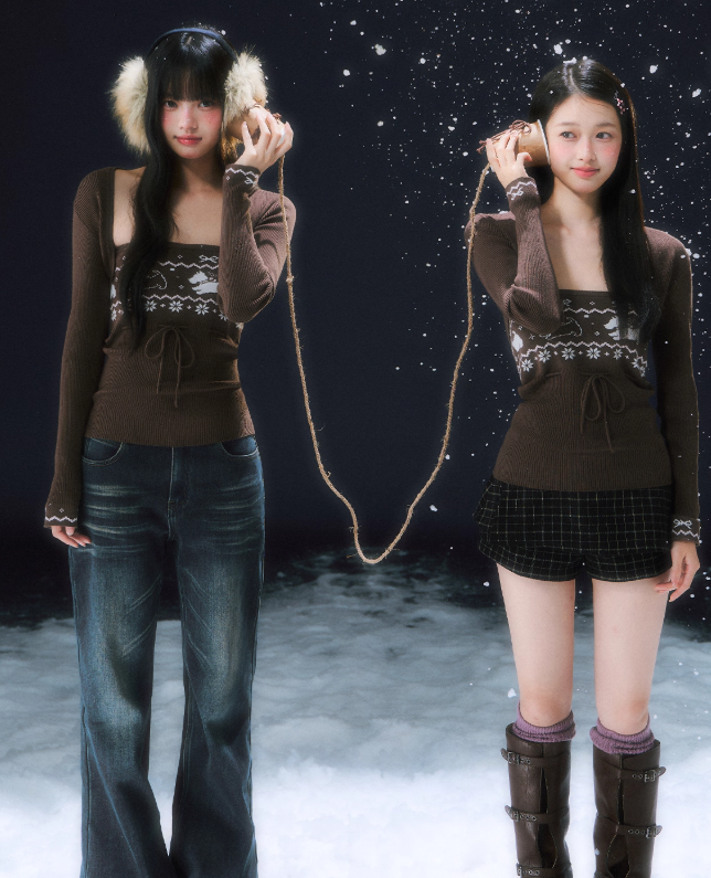 WEEKENDHUB Women's Fair Isle 2025 Sweater Two Piece Layered Knit Cardigan Autumn Winter