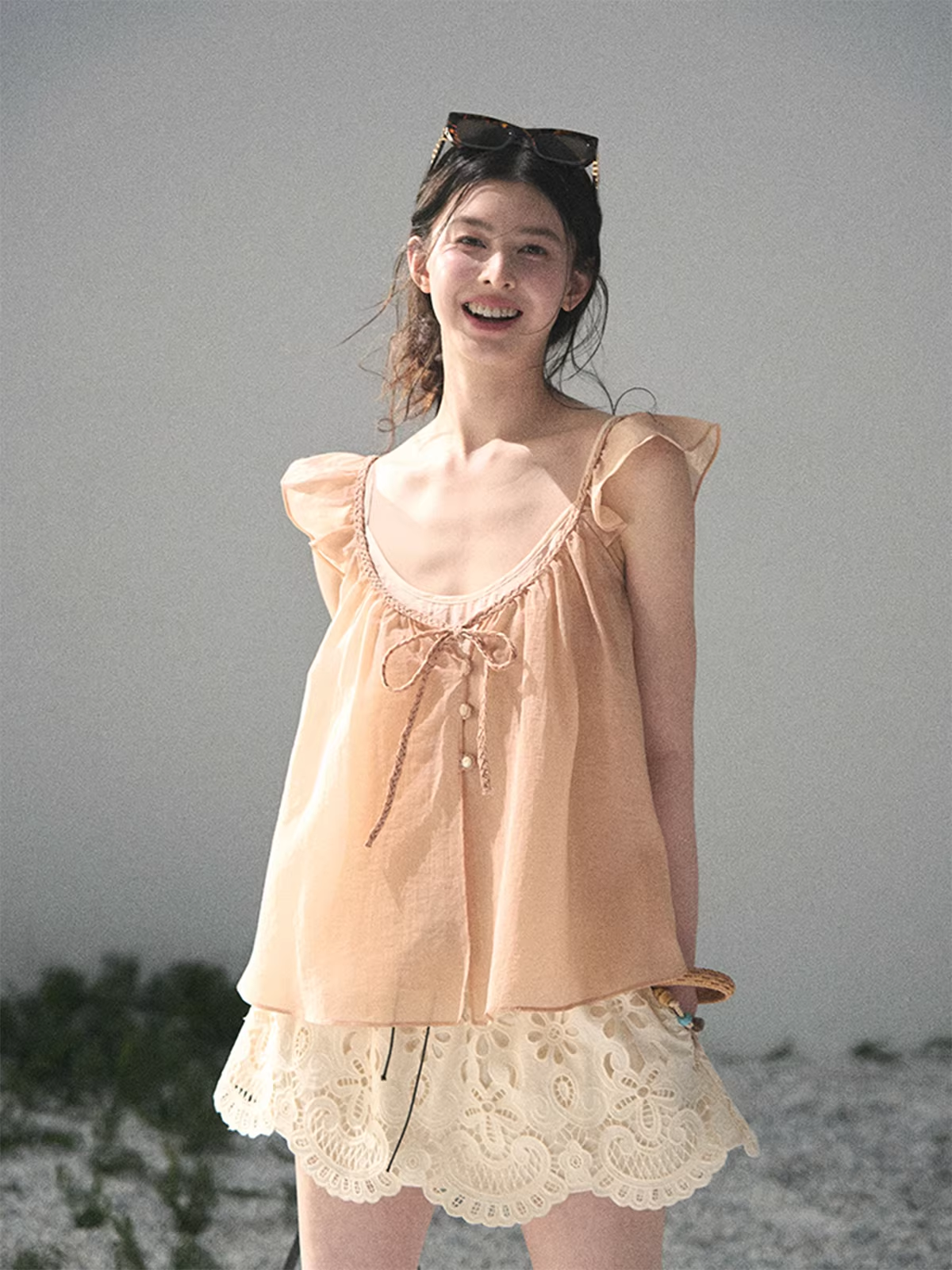 SHAOYEYAN Women's "Your Whisper" French two-piece set, including short-sleeved t-shirt and sleeveless summer babydoll top