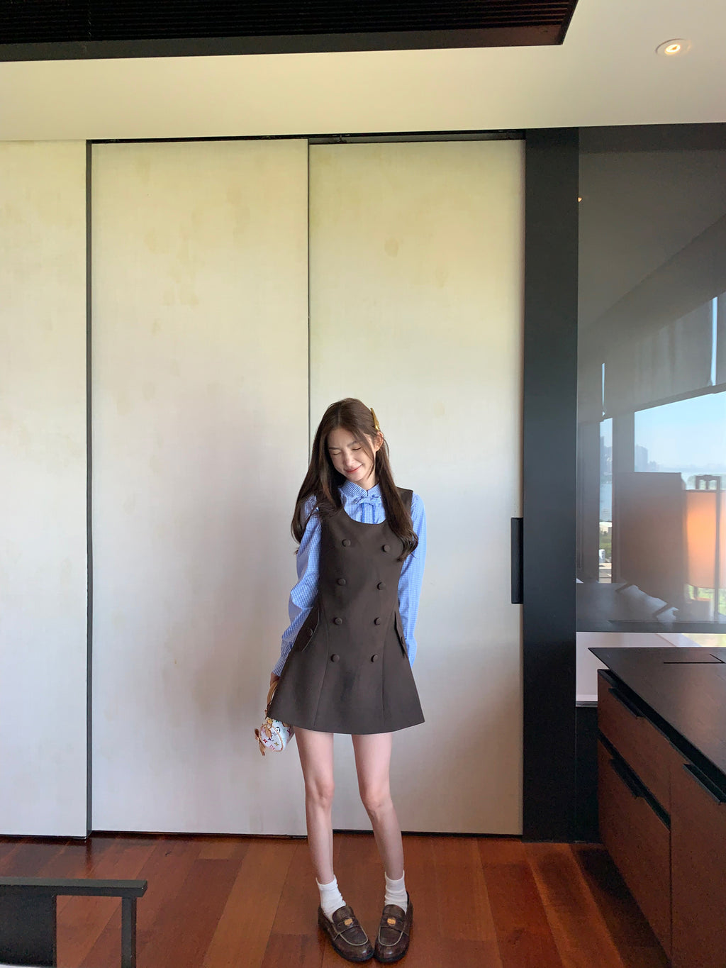 RISEAAUU "Miss Betty" women's autumn college style striped sleeveless vest dress slim short dress