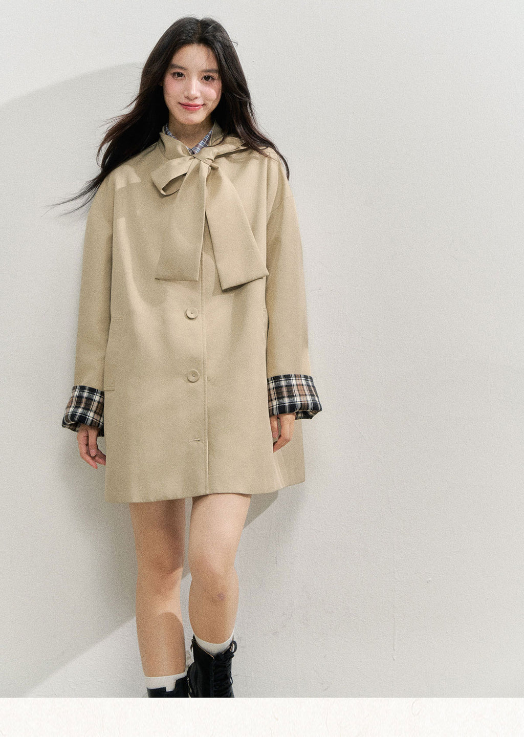 SUNSETPARK "Autumn Overture" Classic Khaki Check Trench Coat