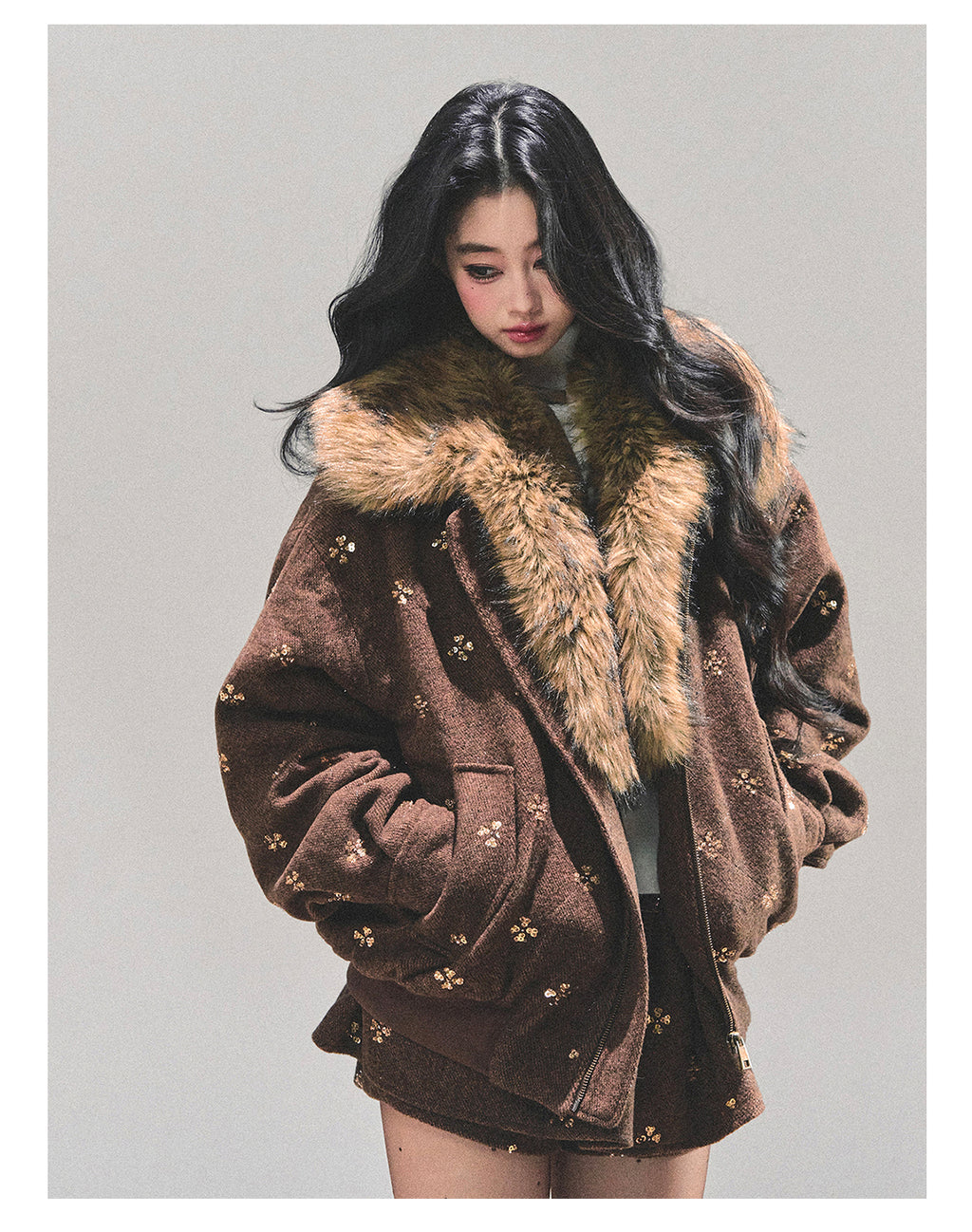 SHAOYEYAN Aomalm Women's Merard "Whisper of Falling Snow" Woolen Suit - Two-Piece Winter Quilted Jacket and Skirt Set