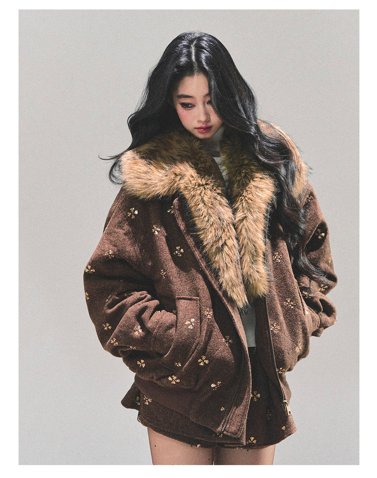 SHAOYEYAN Aomalm Women's Merard "Whisper of Falling Snow" Woolen Suit - Two-Piece Winter Quilted Jacket and Skirt Set