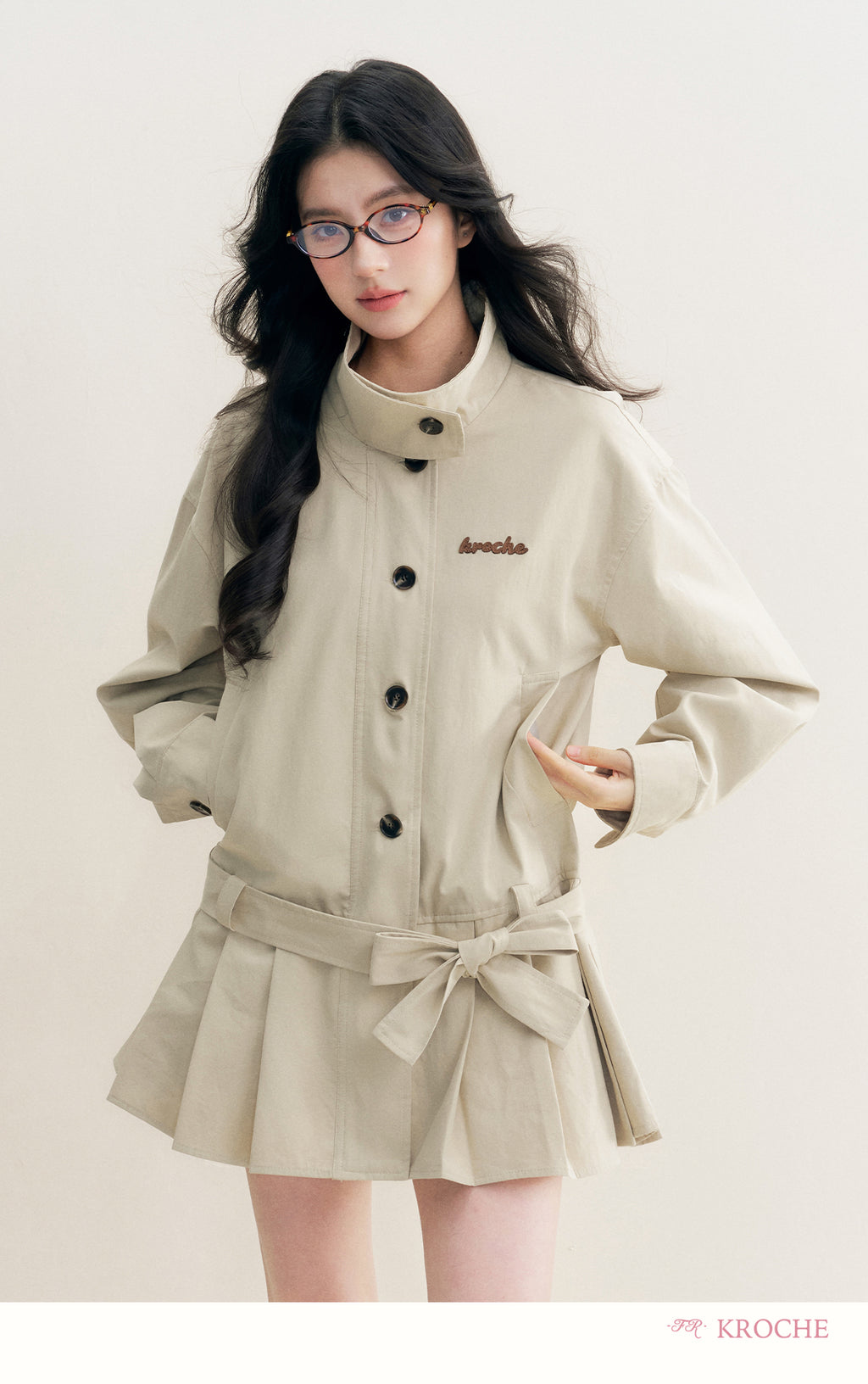 KROCHE 25aw Geek Chic cotton trench coat with stand collar and appliqué embroidery