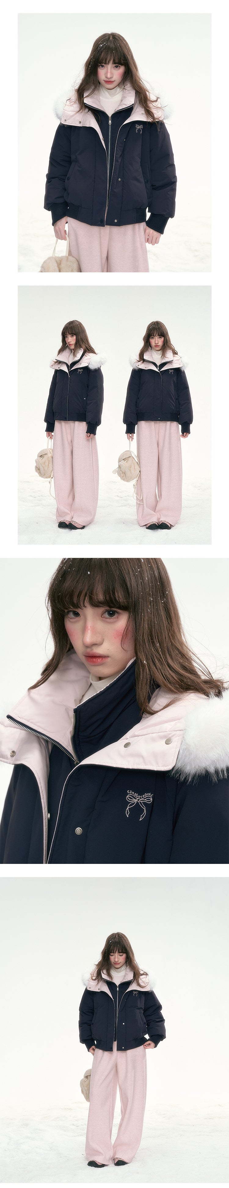 CANSTOREGIRLS Boxed goods store 'Snowy Sweet Berry' new national standard color block color two-piece faux down jacket 90% white duck feather