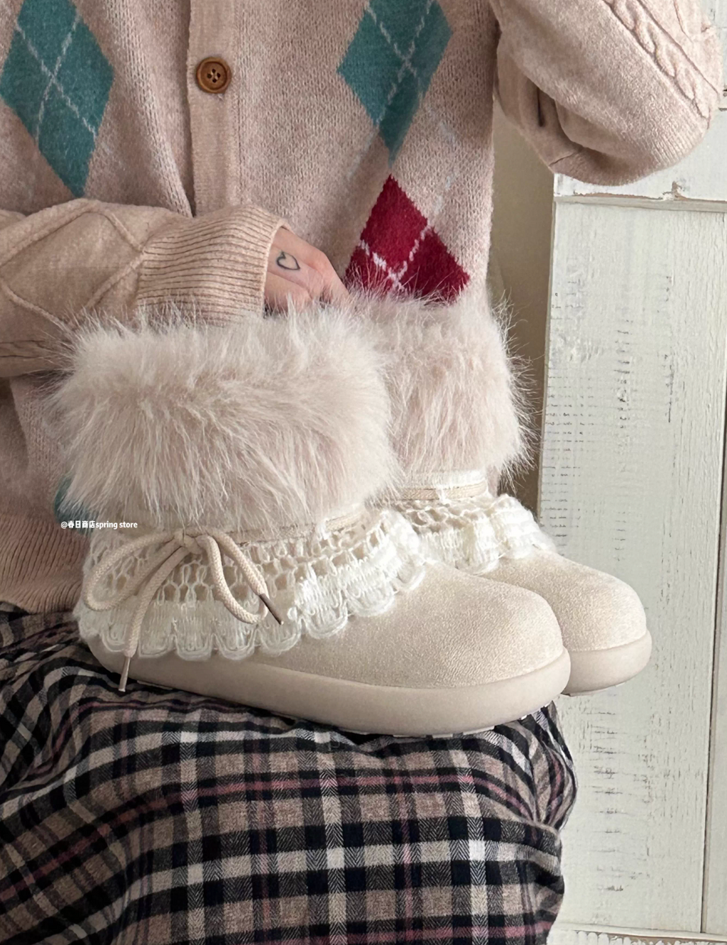 SPRINGSTORE Spring Store Women's Millennium Style Fur Snow Boots, New for 2025, Thick Fleece Lining