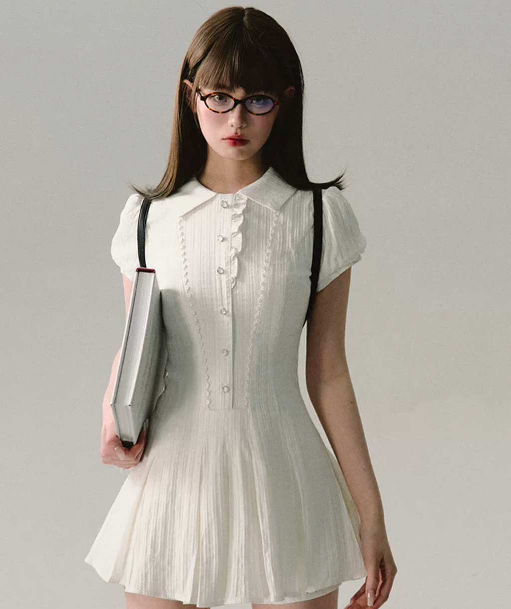OAKMOO "Waiting for you after class" dress, A-line skirt, short-sleeved shirt dress, work/student style