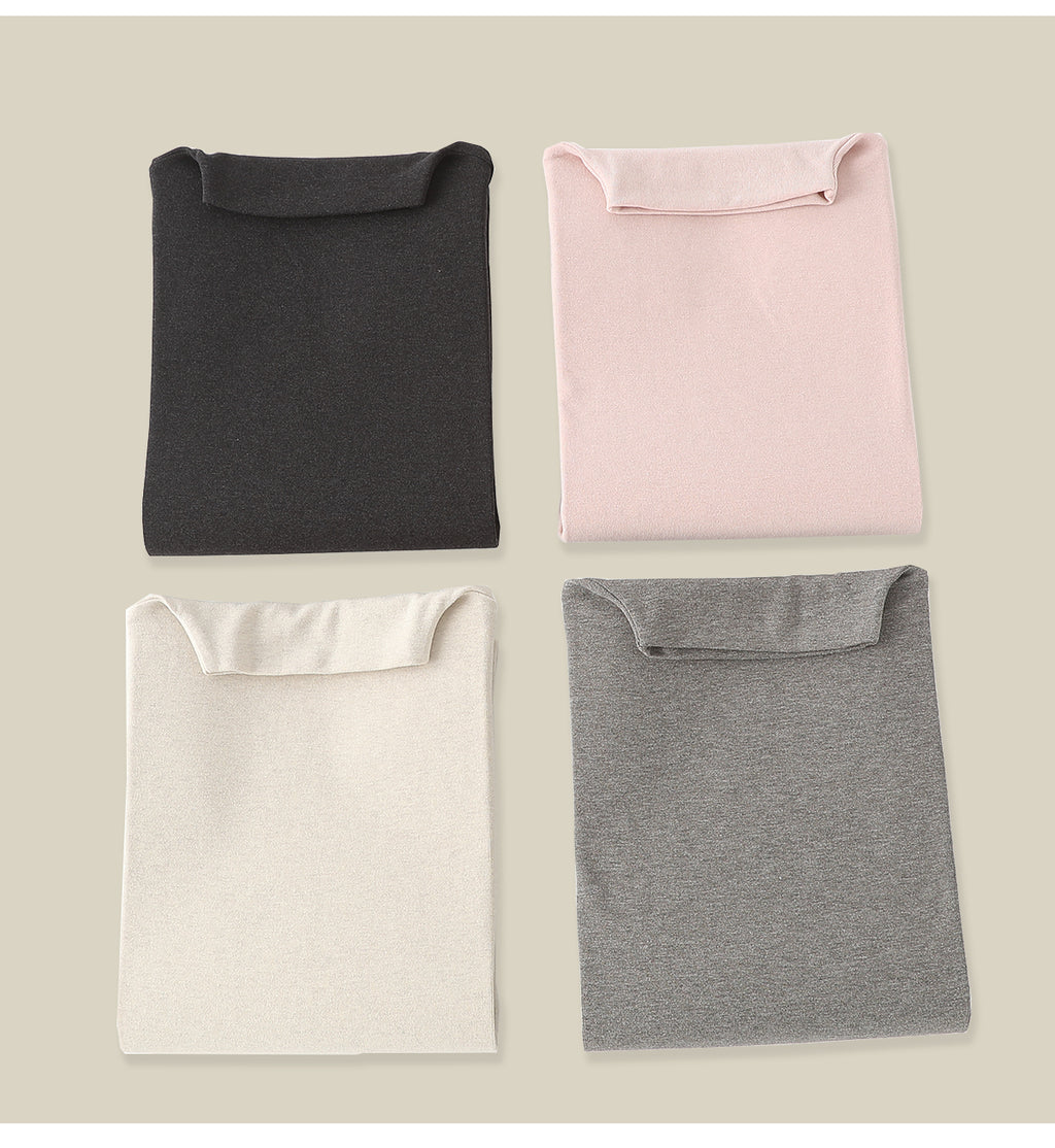 101PASSION Women's Tencel Wool High Neck T-Shirt, Fall/Winter, Solid Color, Slim Fit, Long Sleeves