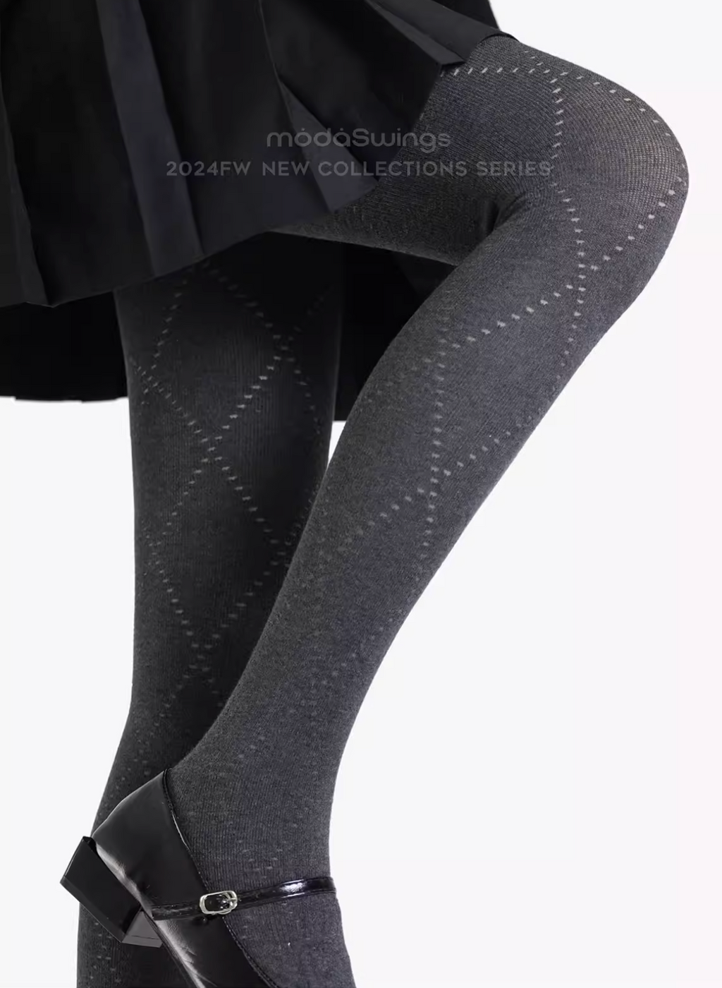 MODASWING ModaSwings women's tights in classic brown, diamond pattern, preppy style, plain cotton, gray.