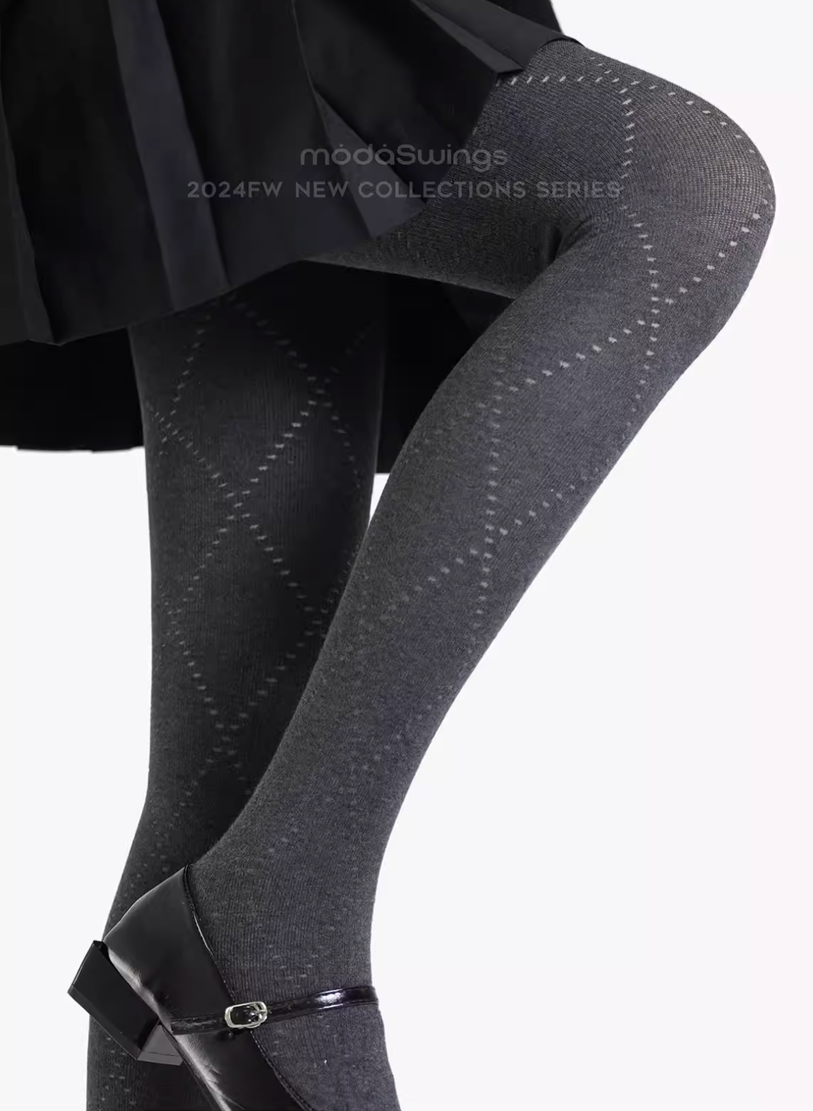 MODASWING ModaSwings women's tights in classic brown, diamond pattern, preppy style, plain cotton, gray.
