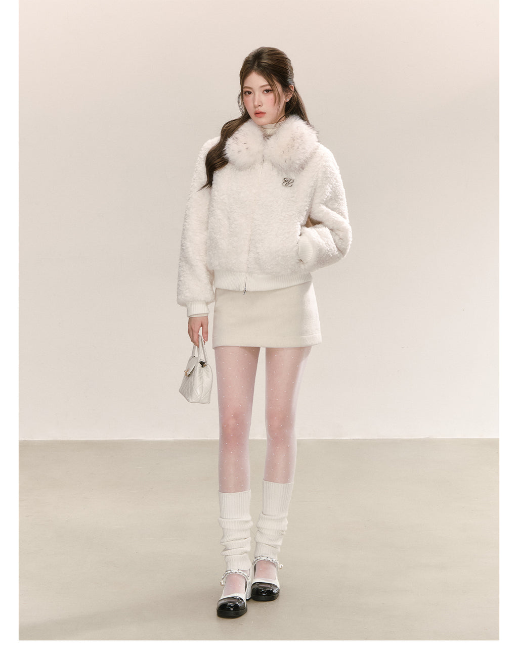 QDQD Cute Korean style short fur collar coat, thick and warm for fall and winter, super cute velvet coat