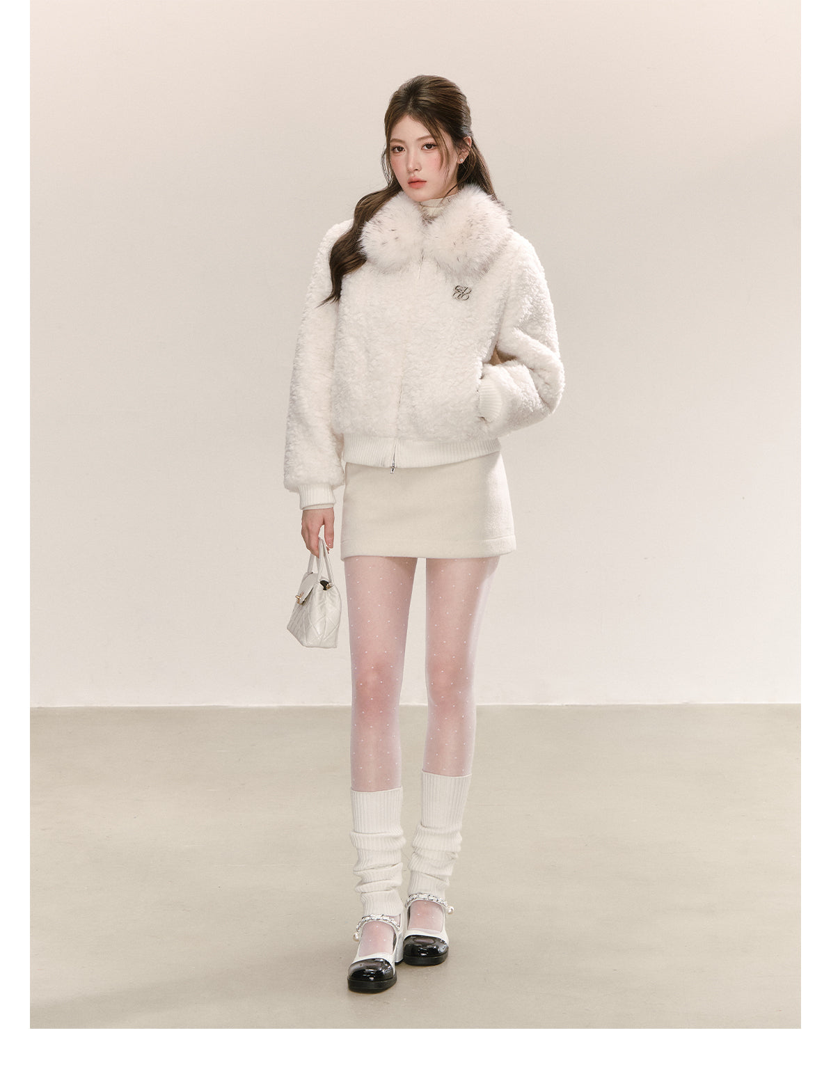 QDQD Cute Korean style short fur collar coat, thick and warm for fall and winter, super cute velvet coat