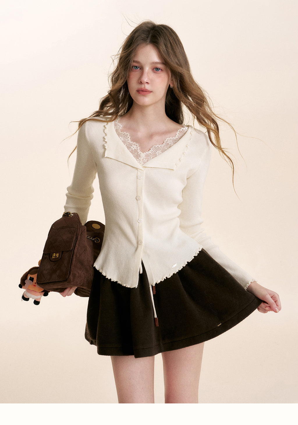 KROCHE Romantic faux lace embroidered two-piece cardigan