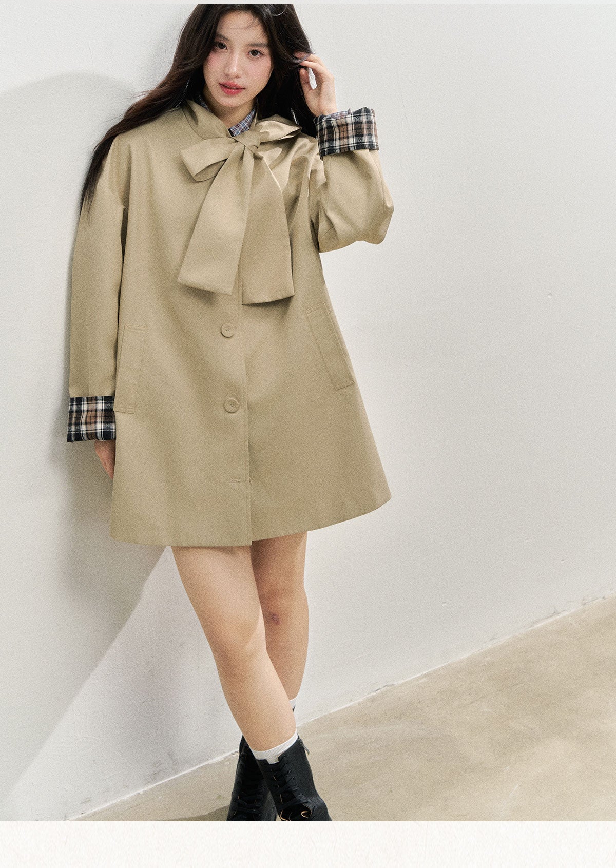 SUNSETPARK "Autumn Overture" Classic Khaki Check Trench Coat