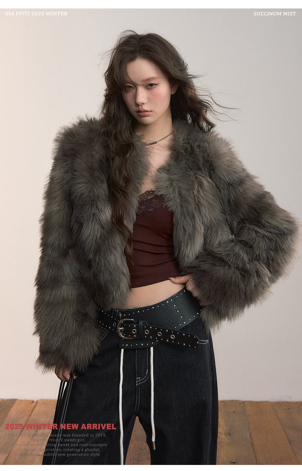 VIAPITTI 環境に優しいショートPUレザージャケット ファー素材 秋冬 ストリートスタイル レディース
