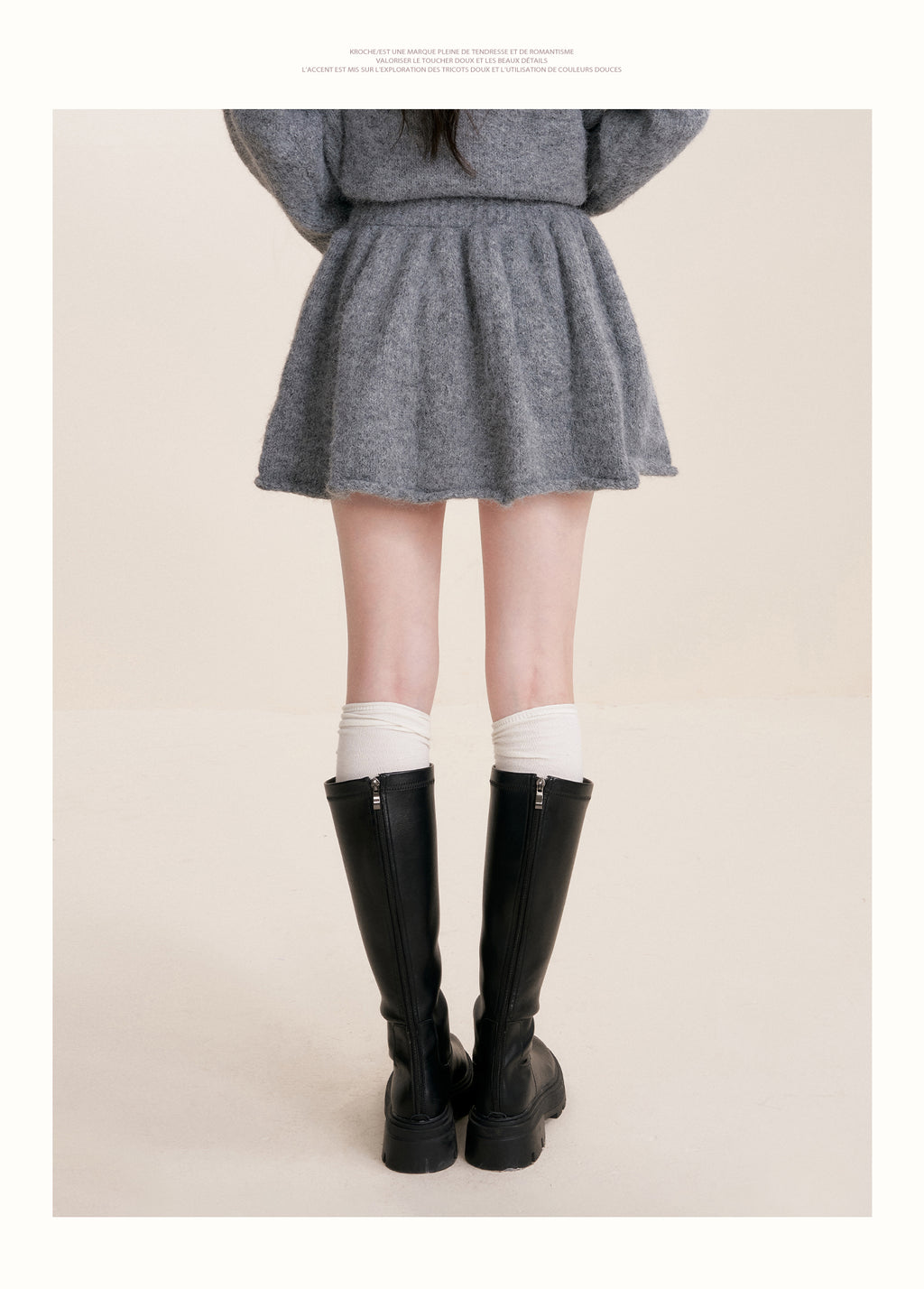 KROCHE Winter Warm A-line Cardigan Sweater Set Gray Double Zipper for Puppy 25aw