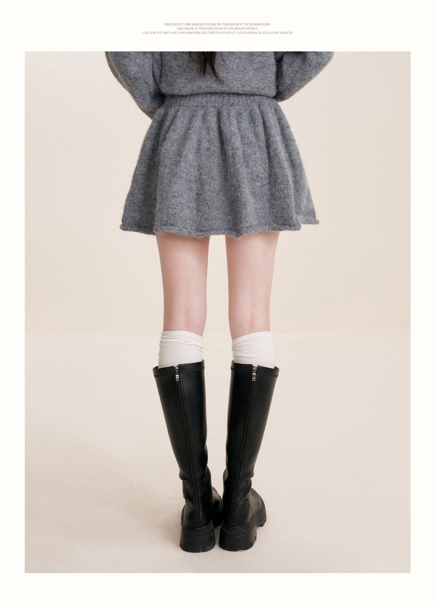 KROCHE Winter Warm A-line Cardigan Sweater Set Gray Double Zipper for Puppy 25aw